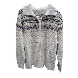 CJ Banks Zip Up Sweater Cardigan Cream Black Tan 100% Cotton Size XL Womens X 1x